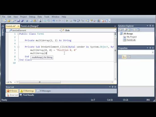 Visual Basic Tutorial – 90 – Multi Dimensional Arrays