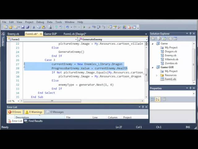 Visual Basic Tutorial – 150 – Game Part 6   Cleaning Up The Enemy Generator
