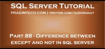 Difference between except and not in sql server